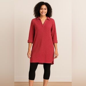 Selena womens tunic striped Size Large Striped Top V-Neck 3/4 Sleeve Relaxed Fit